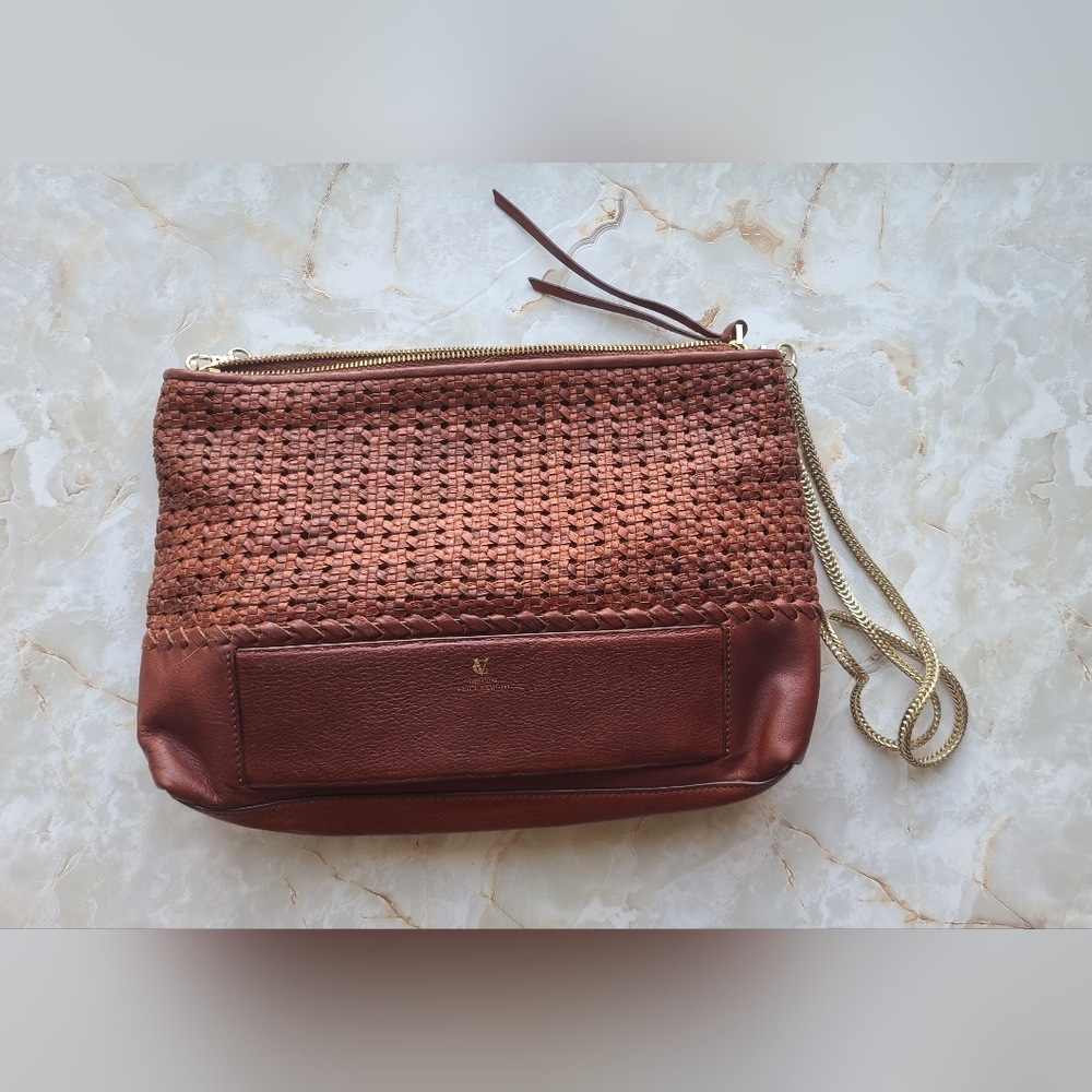 Vince Camuto Woven Leather Crossbody Bag in Chestnut